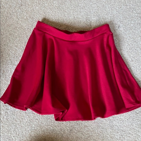 Red mini skirt Twirl A line ruffle circle skater bright solid basics high waist - Picture 2 of 6